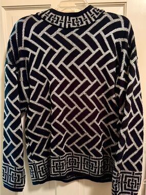 Karen Scott Black and Silver Geometric Crewneck Sweater